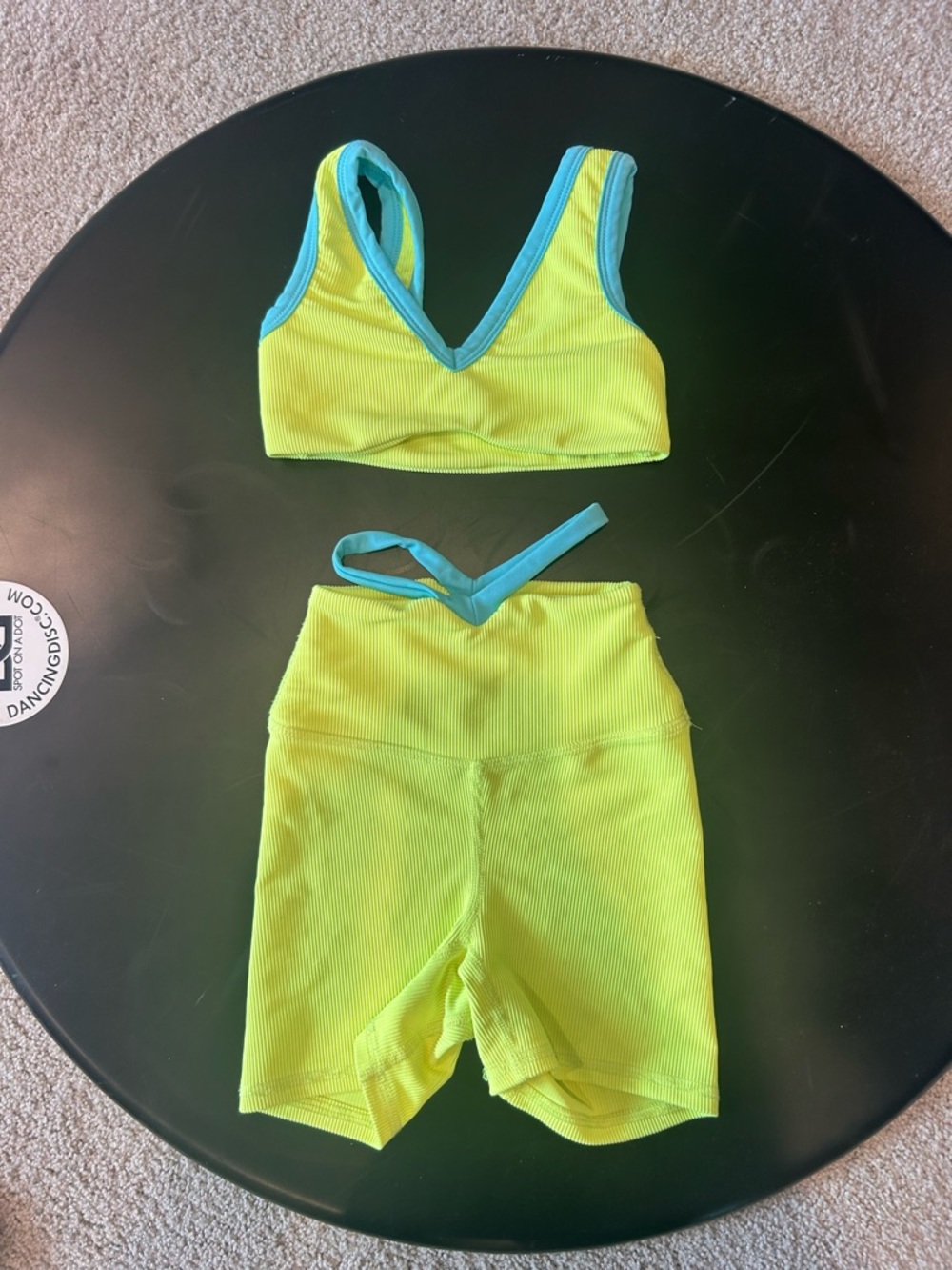 Five bright yellow two piece set with Teal trim (size YL)